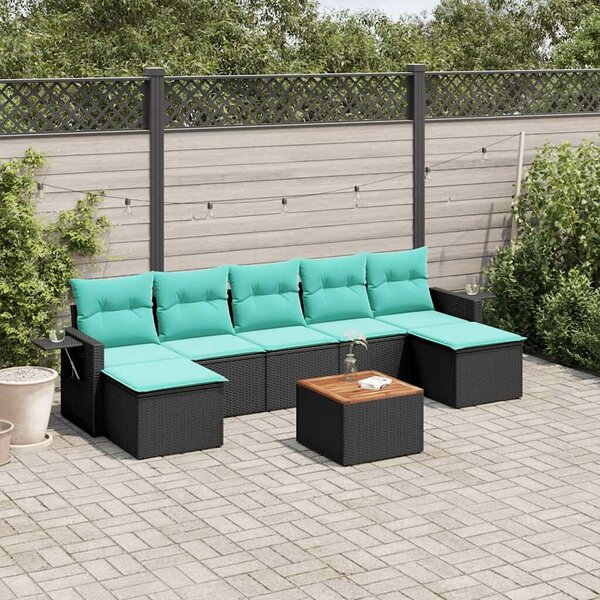 VidaXL 8 db fekete polyrattan kerti kanapégarnitúra párnákkal