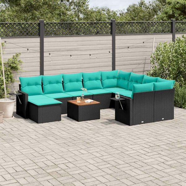 VidaXL 11 db fekete polyrattan kerti kanapégarnitúra párnákkal