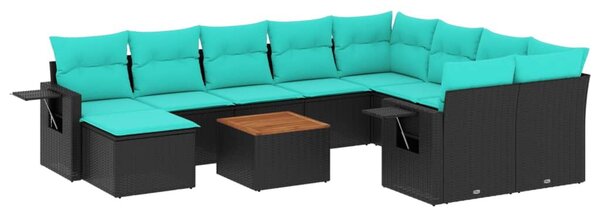 VidaXL 11 db fekete polyrattan kerti kanapégarnitúra párnákkal