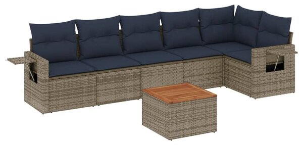 VidaXL 7 db szürke polyrattan kerti kanapégarnitúra párnákkal