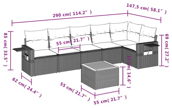 VidaXL 7 db szürke polyrattan kerti kanapégarnitúra párnákkal