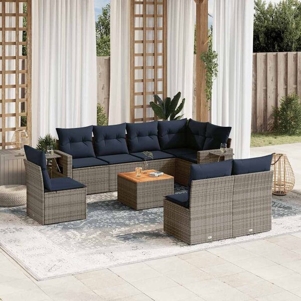 VidaXL 9 db szürke polyrattan kerti kanapégarnitúra párnákkal