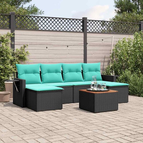 VidaXL 7 db fekete polyrattan kerti kanapégarnitúra párnákkal