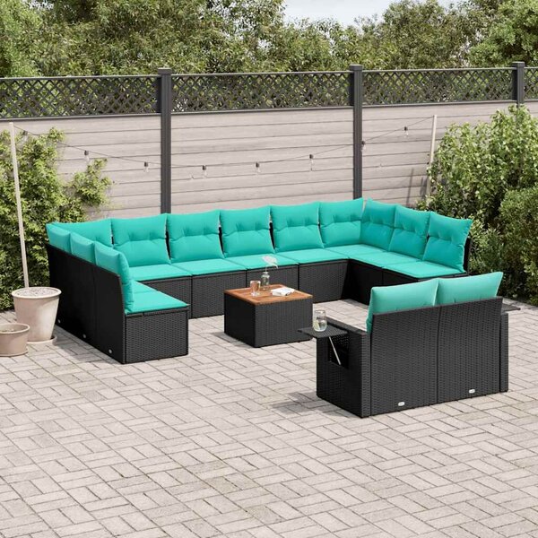 VidaXL 13 db fekete polyrattan kerti kanapégarnitúra párnákkal