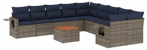 VidaXL 11 db szürke polyrattan kerti kanapégarnitúra párnákkal