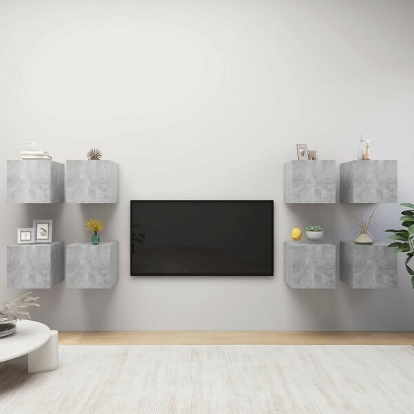 8 db betonszürke falra szerelhető TV-szekrény 30,5 x 30 x 30 cm
