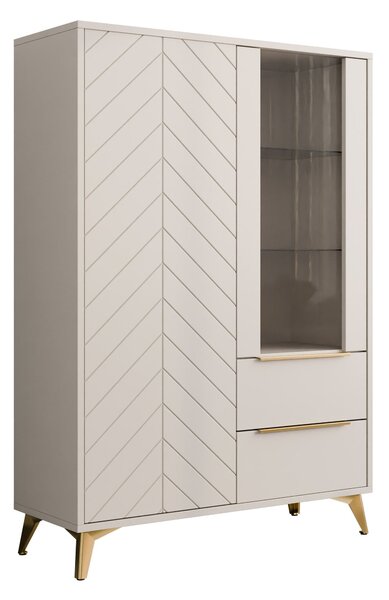 Könyvespolc Comfivo Citrus II, Ajtókkal, Zárt, Fiókokkal, Közepes sűrűségű farostlemez, Laminált forgácslap, Edzett üveg, 150x104x40cm, Bézs