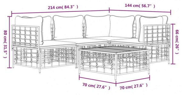 VidaXL 5-részes antracitszürke polyrattan kerti ülőgarnitúra párnákkal