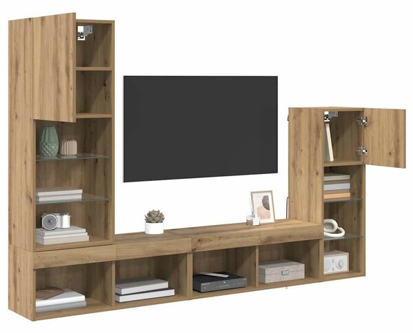 VidaXL TV Fali Egységek LED -es lámpákkal 4 pcs Artisan tölgy Faanyag