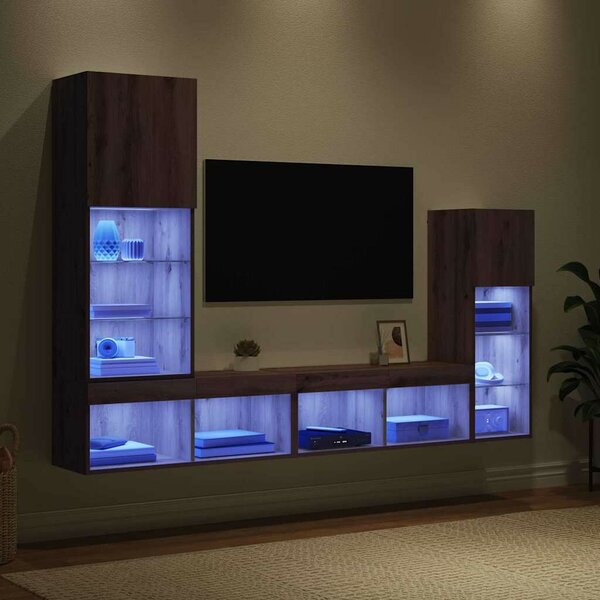 VidaXL TV Fali Egységek LED -es lámpákkal 4 pcs Artisan tölgy Faanyag