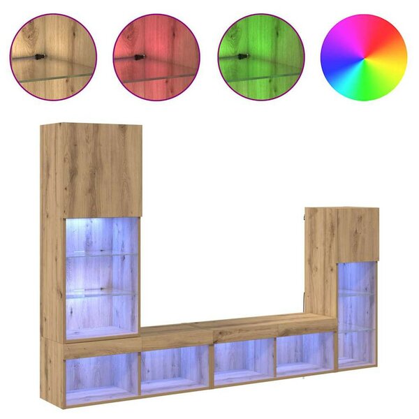 VidaXL TV Fali Egységek LED -es lámpákkal 4 pcs Artisan tölgy Faanyag