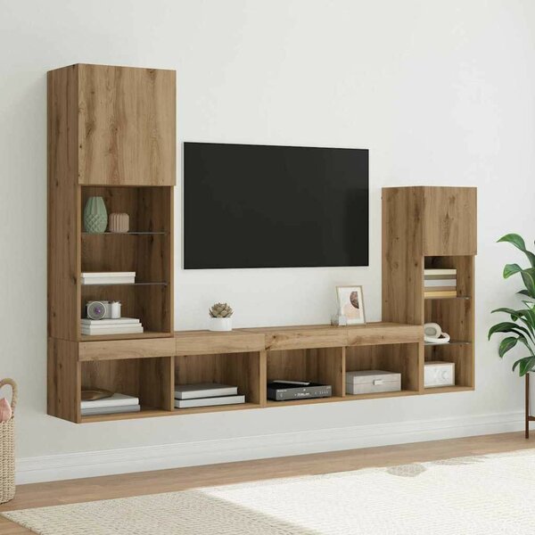 VidaXL TV Fali Egységek LED -es lámpákkal 4 pcs Artisan tölgy Faanyag