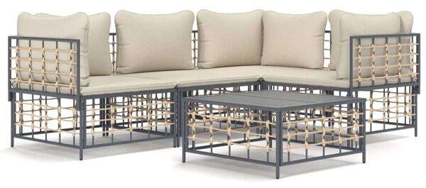 VidaXL 5-részes antracitszürke polyrattan kerti ülőgarnitúra párnákkal