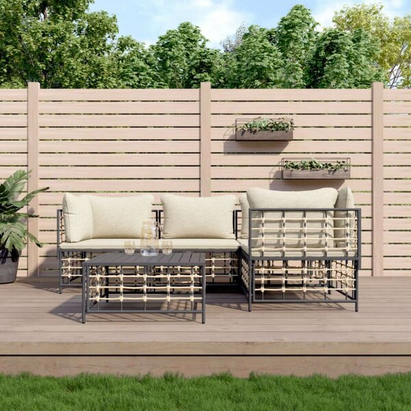 VidaXL 5-részes antracitszürke polyrattan kerti ülőgarnitúra párnákkal