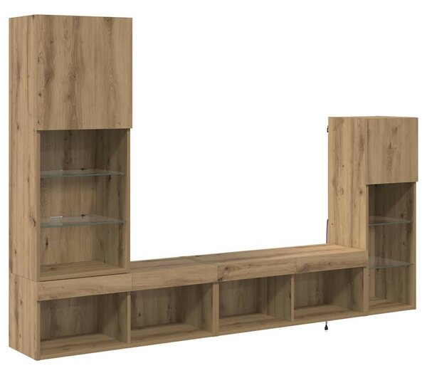 VidaXL TV Fali Egységek LED -es lámpákkal 4 pcs Artisan tölgy Faanyag