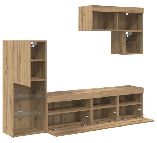 VidaXL TV Fali Egységek LED -es lámpákkal 6 pcs Artisan tölgy Faanyag