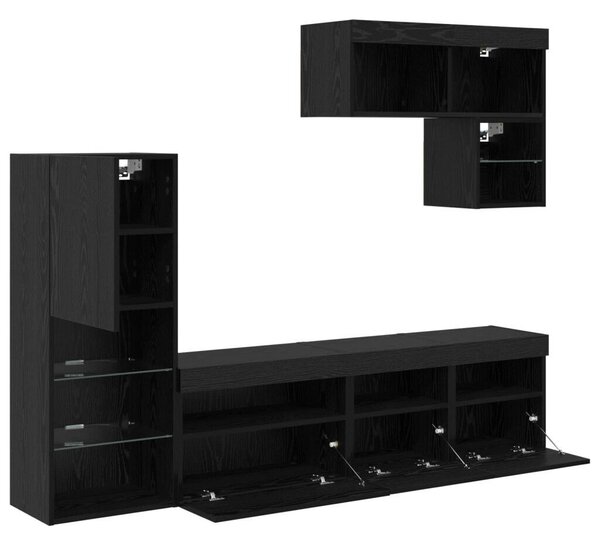 VidaXL TV Fali Egységek LED -es lámpákkal 6 pcs Fekete tölgy Faanyag