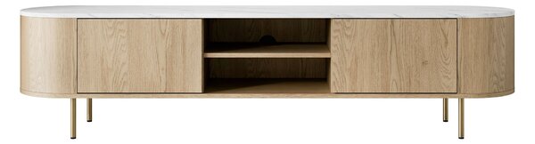 TV-állvány Comfivo Livtena I, Közepes sűrűségű farostlemez, Laminált forgácslap, 45x184x40cm, Aranysárga, Tölgy, Fehér márvány