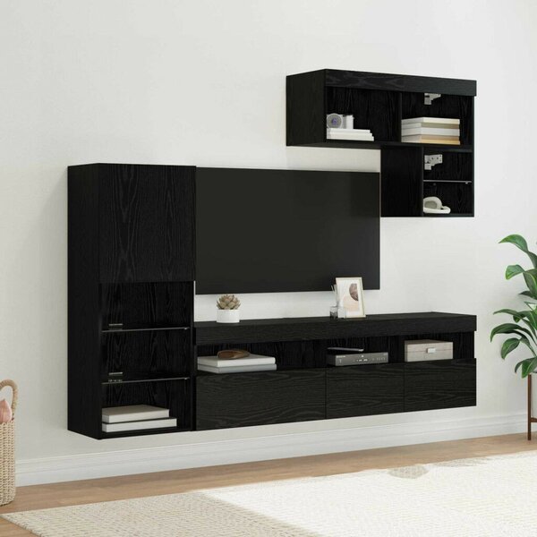 VidaXL TV Fali Egységek LED -es lámpákkal 6 pcs Fekete tölgy Faanyag