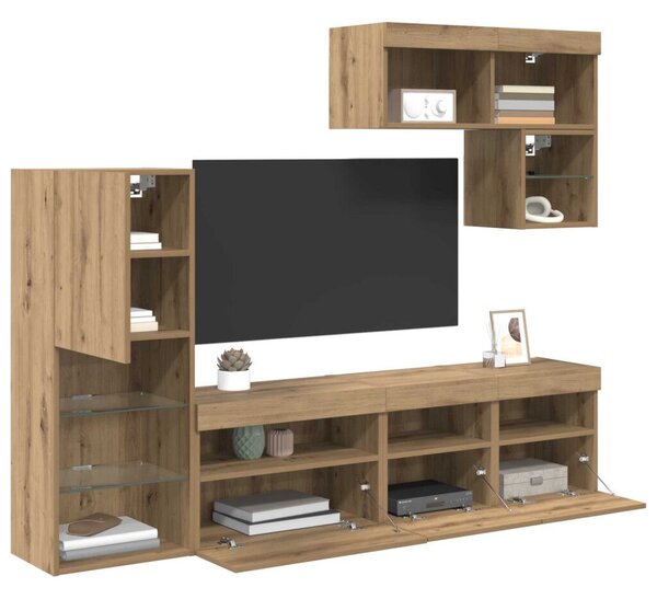 VidaXL TV Fali Egységek LED -es lámpákkal 6 pcs Artisan tölgy Faanyag