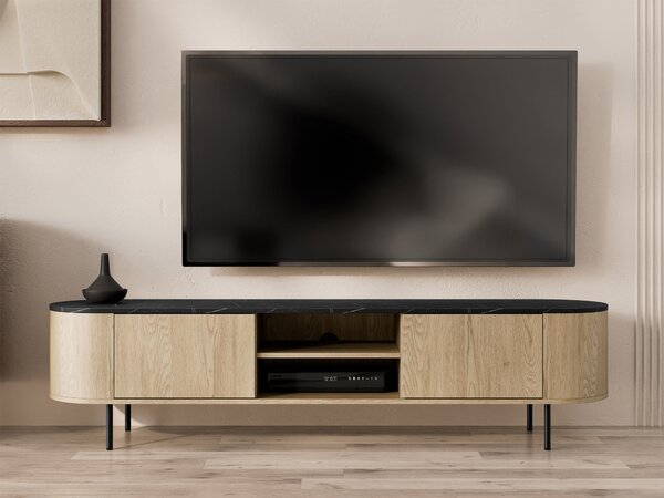 TV-állvány Comfivo Livtena I, Közepes sűrűségű farostlemez, Laminált forgácslap, 45x184x40cm, Tölgy, Fekete, Fekete márvány