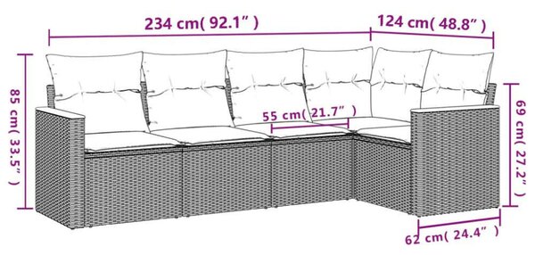 VidaXL 5 Részes Polyrattan Kerti Ülőgarnitúra - Bézs