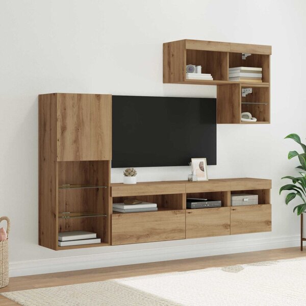 VidaXL TV Fali Egységek LED -es lámpákkal 6 pcs Artisan tölgy Faanyag
