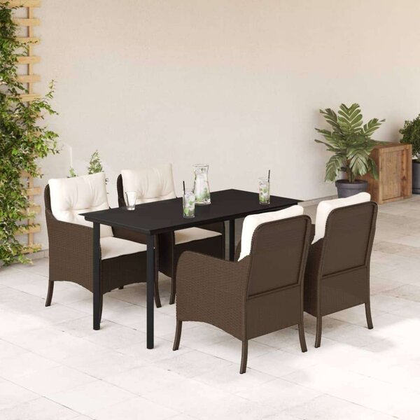 VidaXL 5-részes barna polyrattan kerti étkezőgarnitúra párnákkal