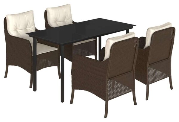 VidaXL 5-részes barna polyrattan kerti étkezőgarnitúra párnákkal