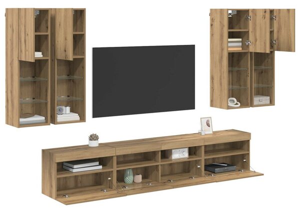 VidaXL TV Fali Szekrény Szett LED Fényekkel 7 pcs kézműves tölgy