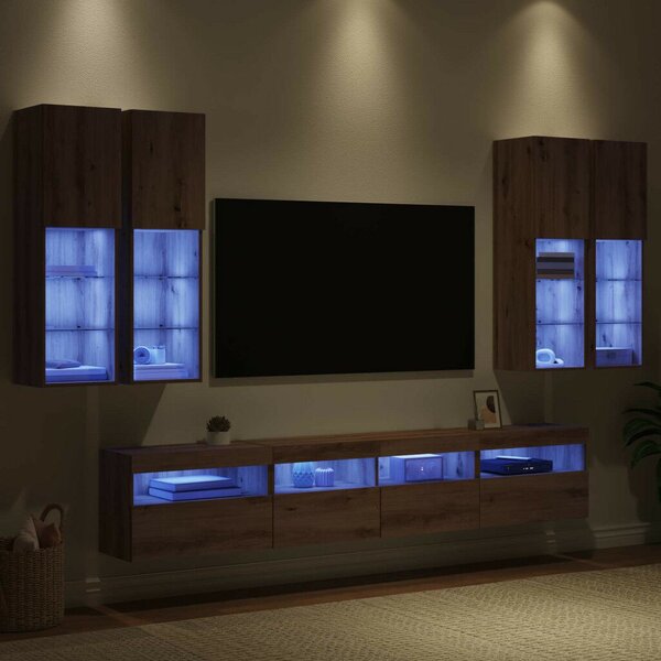 VidaXL TV Fali Szekrény Szett LED Fényekkel 7 pcs kézműves tölgy