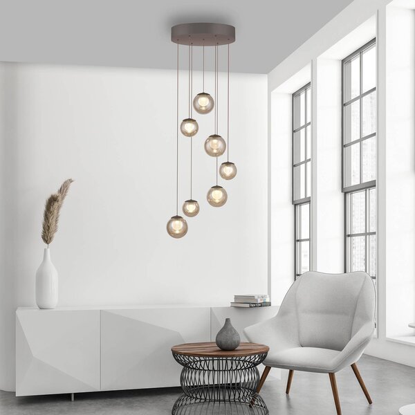 PURE Popup LED lógó lámpa, bronz/borostyán, átmérő 40 cm, 7 izzós, dimmelhető, Bronz / antik sárgaréz, Nappali / Étkező, Alumínium