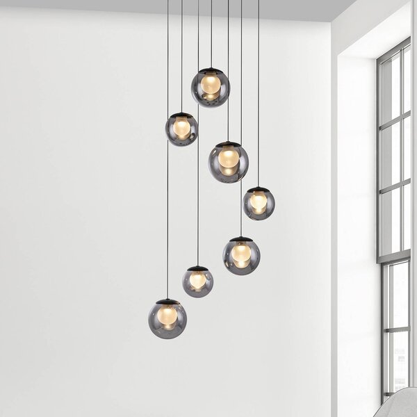 PURE Popup LED lógó lámpa, szürke/füstös szürke, Ø 40 cm, 7 izzós, dimmelhető, Alu / szürke / cink, Nappali / Étkező, Alumínium