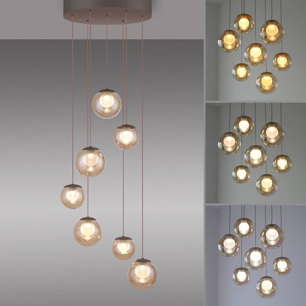 PURE Popup LED lógó lámpa, bronz/borostyán, átmérő 40 cm, 7 izzós, dimmelhető, Bronz / antik sárgaréz, Nappali / Étkező, Alumínium