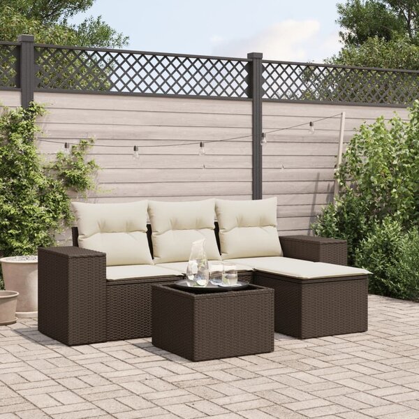 VidaXL 5 részes barna polyrattan kerti ülőgarnitúra párnával