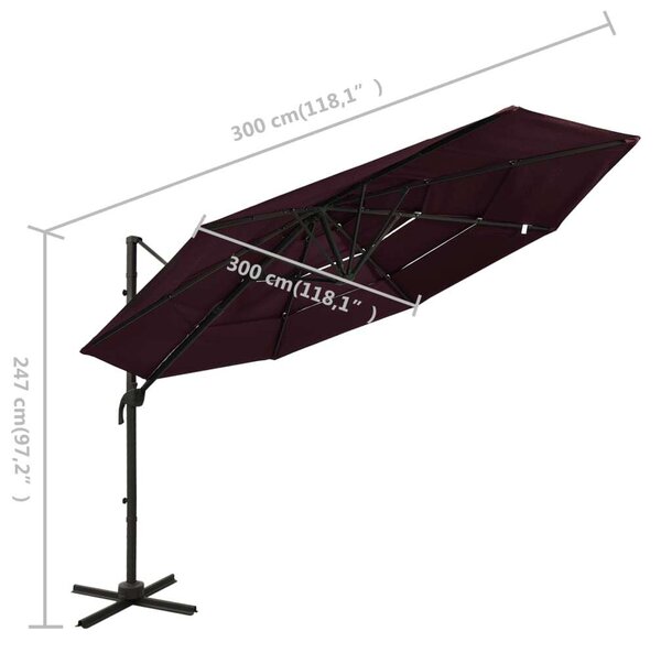 VidaXL Karos Napernyő - Bordó - 3x3m