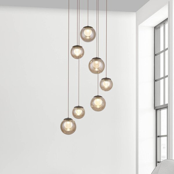 PURE Popup LED lógó lámpa, bronz/borostyán, átmérő 40 cm, 7 izzós, dimmelhető, Bronz / antik sárgaréz, Nappali / Étkező, Alumínium