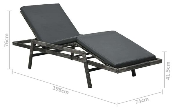 Polyrattan Napozóágy - Szürke - 196cm