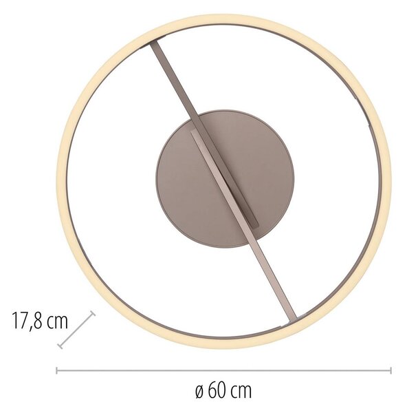 PURE LED mennyezeti világítás Loop bronz színű, fém Ø 60 cm CCT, dimmelhető, Bronz / antik sárgaréz, Nappali / Étkező, Alumínium, Modern