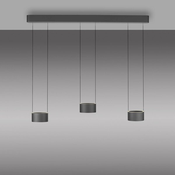 PURE Clipse LED lógó lámpa, szürke, hossza 110 cm, CCT, 6 izzós, dimmelhető, Alu / szürke / cink, Nappali / Étkező, fém, Modern