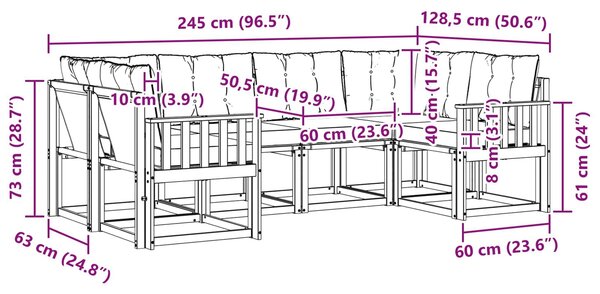 VidaXL Kültéri kanapé szett párnával 6 pcs Fehér és Krém színű