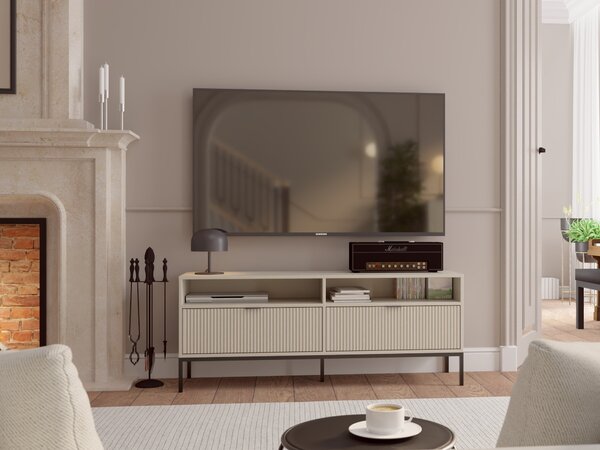 TV-állvány Feldoru 101, Közepes sűrűségű farostlemez, Laminált forgácslap, 60x150x40cm, Kasmír