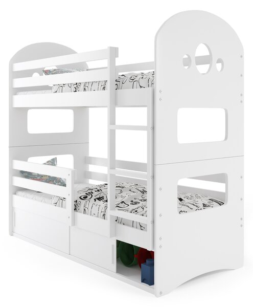 Emeletes ágy 80 x 160 cm Domur (fehér + fehér) (ágyrácsokkal és tárolóhellyel)
