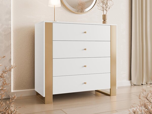 Komód Comfivo Vestora I, Laminált forgácslap, 94x100x40cm, Aranysárga, Fehér