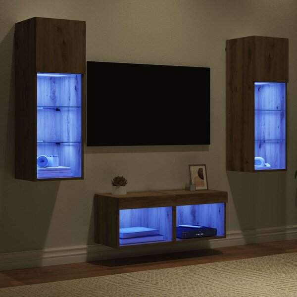 VidaXL TV Fali Szekrények 4 pcs Fekete tölgy 40 x 30 x 30 cm Faanyag