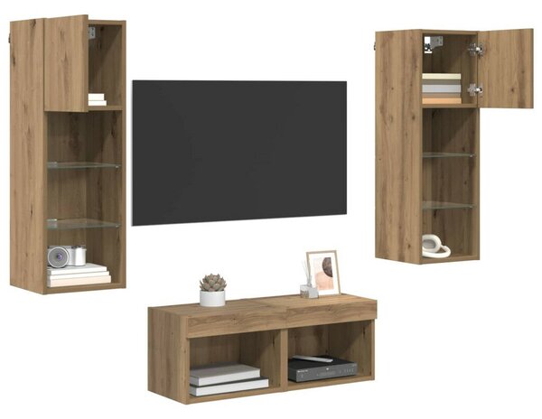 VidaXL TV Fali Szekrények 4 pcs Fekete tölgy 40 x 30 x 30 cm Faanyag