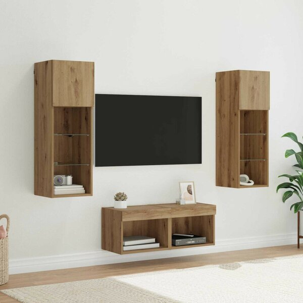 VidaXL TV Fali Szekrények 4 pcs Fekete tölgy 40 x 30 x 30 cm Faanyag