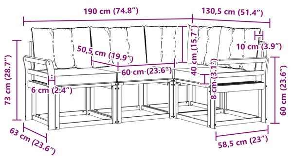 VidaXL Kültéri kanapé szett párnával 4 pcs Fehér és Krém színű