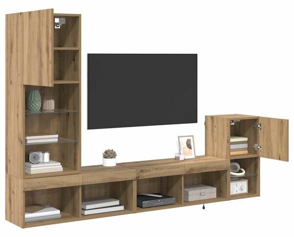 VidaXL TV Fali Egységek LED -es lámpákkal Artisan tölgy Faanyag