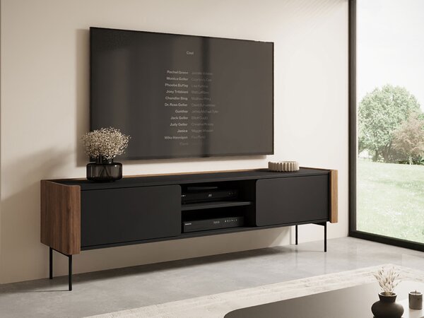 TV-állvány Arcas, Laminált forgácslap, 53x180x40cm, Dió, Fekete